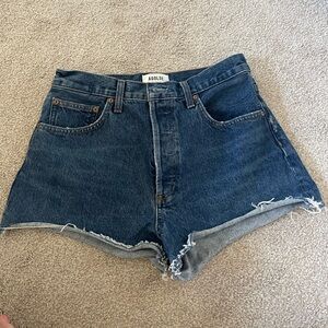 Agolde Dark Blue High-Rise Raw-Hem Denim Shorts